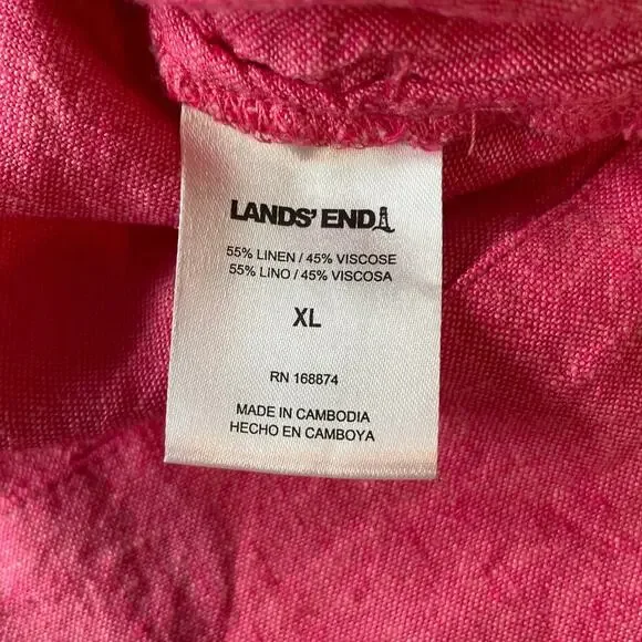 Lands’ End Tunic Top Sz XL Linen Blend Pockets Pink V-Neck Lagenlook Casual - Picture 8 of 12